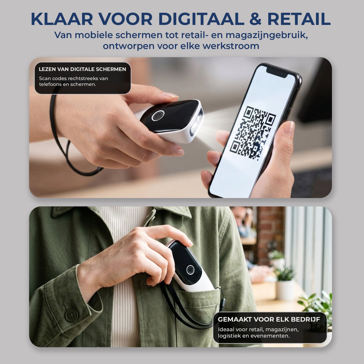 AFINTEK M2 Mini Draadloze Barcodescanner 1D & 2D Barcodes met Bluetooth - Afbeelding 2